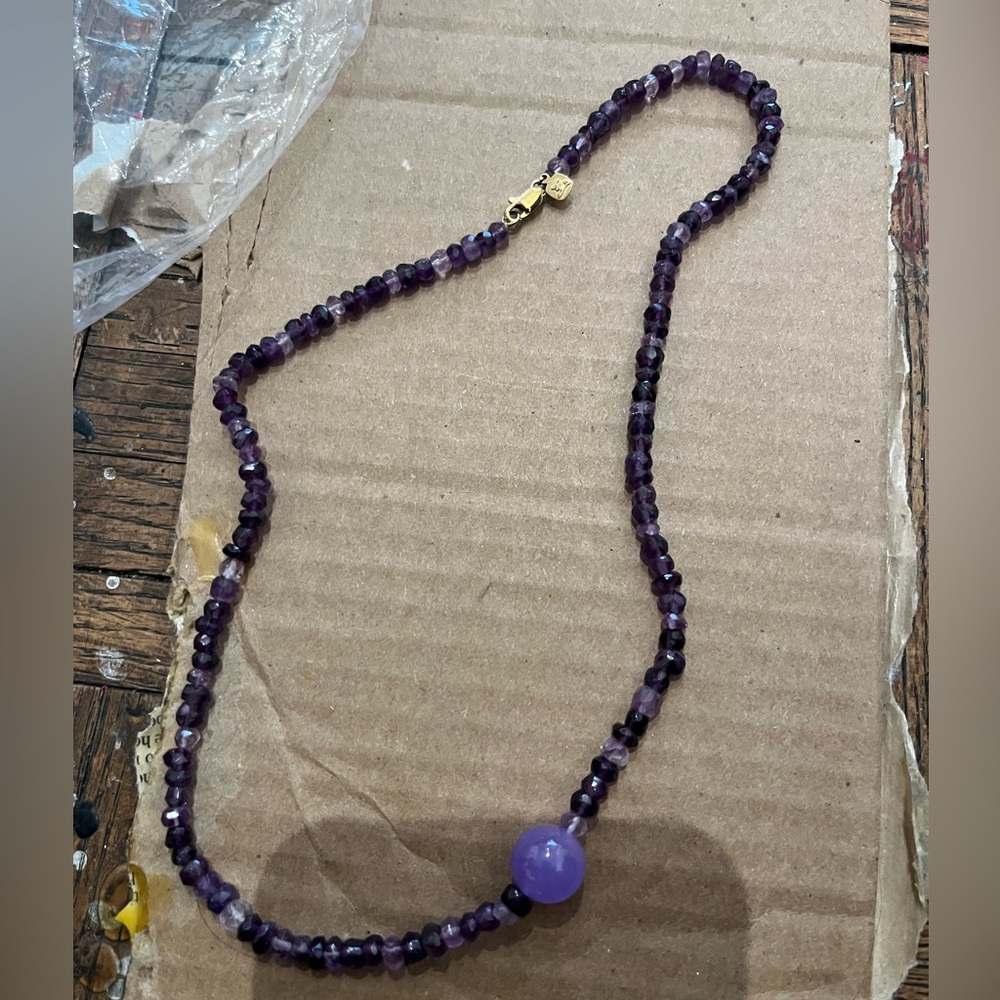 STERLING 925, amethyst faceted beaded necklace , stamped designer
